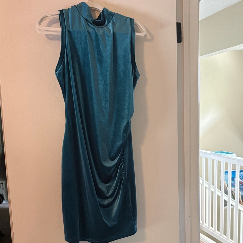 love, Fire Teal Velvet Dress